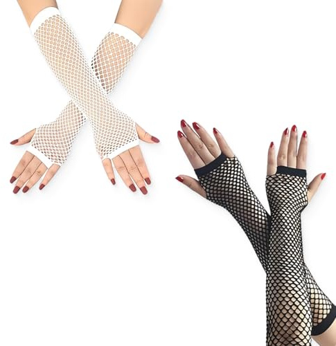 ZKGYUS Guanti a rete senza dita, guanti a rete da donna anni '80, guanti elastici per danza, discoteca, costume, accessori per feste