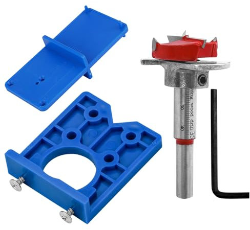 Mesee Forstner Bit Drill Set - 35mm with Hinge Hole Jig Template & Drill Guide for Woodworking Cabinet Hinge Boring