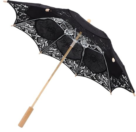 VICASKY Hochzeitskostüm Regenschirm Aus Spitze Eleganter Spitzenparasol Für Fotografie Cosplay Tanzaufführungen Und Hochzeiten Für Besondere Anlässe Großer Schwarzer Schirm