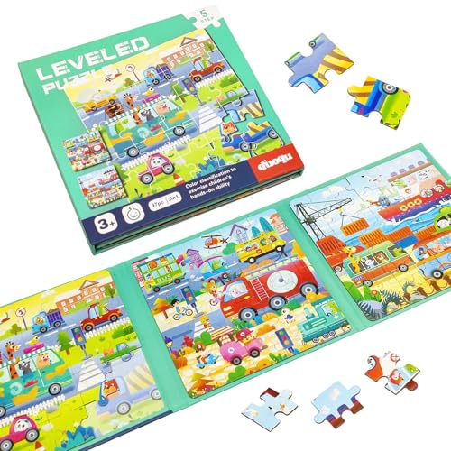 Hshenjhu Puzzles magnétiques pour Enfants, Puzzle de Transport pour Enfants de 3 à 8 Ans, 3 en 1 Jouet Puzzle en Magnétique pour Enfant, Jouet pour Garçon Fille Avion Voiture Enfant 3 à 8 Ans