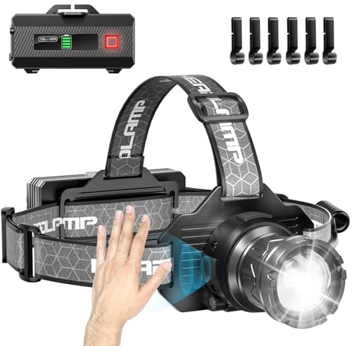 FYONIO Rechargeable Head Torch, 3,000 Lumens Super Bright LED Headlamp with Motion Sensor, 9 Modes Waterproof Headtorch, Zoomable Headlight, 90° Adjustable Lamp for Camping, Hiking, Work & Fishing