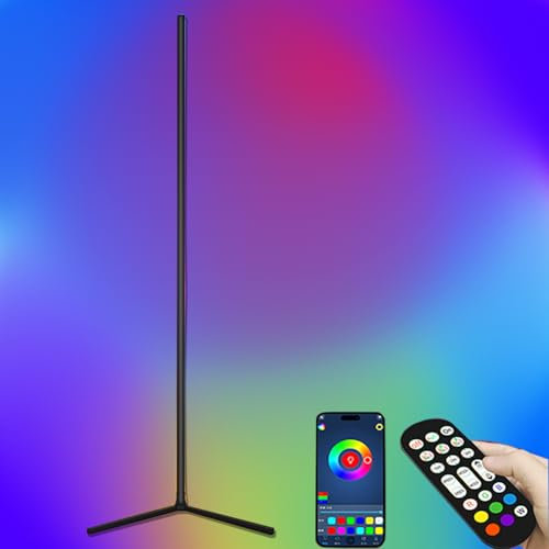 Corner Floor Lamp, 165cm Smart RGB LED Floor Lamp with App Remote Control, Music Sync, DIY Mode, Timer, 16 Million Colour Changing Standing Lamp, Dimmable Modern Mood Lighting for Living Room, Bedroom