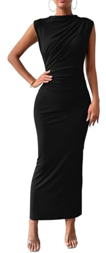 Hanaoops Abito Lungo da Donna Senza Maniche Aderente Vestito Sexy Tinta Unita Maxi Bodycon Abiti con Spacco Casuale Vestiti da Cocktail, Ballo, Feste