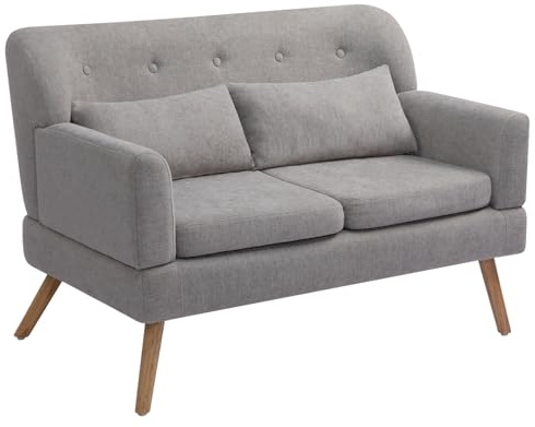 HollyHOME Klein Sofa Zweisitzer Sofa mit Holzbeinen 117cm 2 Sitzer Gepolstertes Kleines Couch für Wohnzimmer Schlafzimmer Büro Wohnheim, Grau