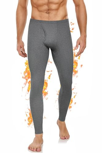 Collant Thermique Homme Hiver Pantalon Polaire Chaud Legging Long pour Ski | Pantalon Thermique Homme Sous-vêtement Thermique Legging Caleçon Long Bas Thermiques pour Ski et Sport Outdoor Noir Gris