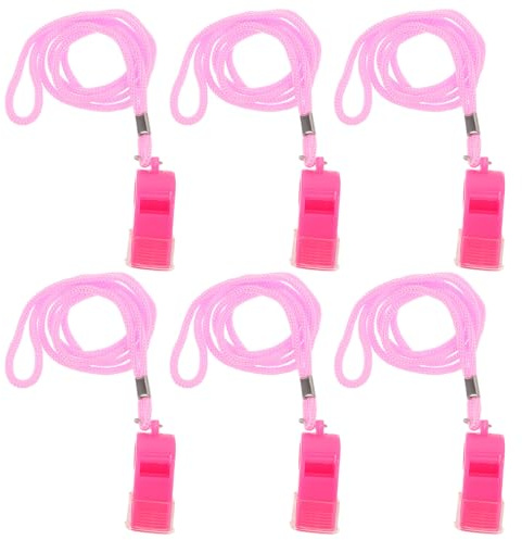 STOBAZA Lot de 6 Sifflets Roses Puissants en Plastique avec Cordon et Embout Buccal Protecteur Sifflets de Sport Aigus 120 décibels pour Entraîneurs Arbitres et Activités Sportives en