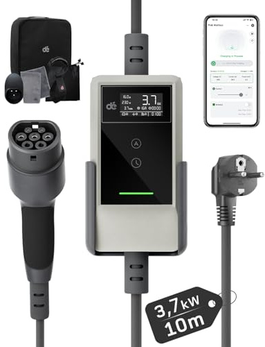 dé 3,7 kW elbilsladdare med app white [10 m, 6–16 A] schuko laddkabel för elbil med väggfäste, digital LCD-laddare av typ 2, kompatibel med E-208, Model Y, E-Tech och andra elbilar med hybridteknik