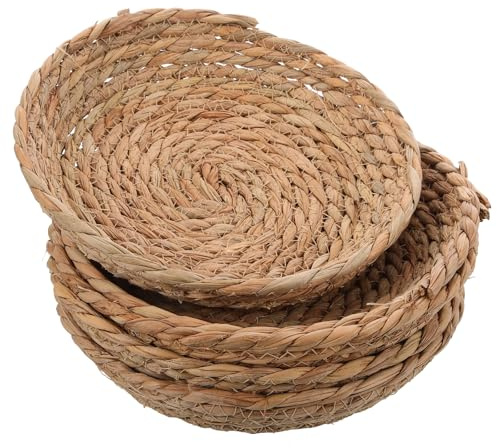 WEKAMOS 5 Nidos para Pájaros Tejidos de Paja Natural, Diámetro 19-21 Cm, Base Plana, Cabañas Transpirables para Gallinas y Mascotas, Cama Segura y Cómoda para Anidación y Cría