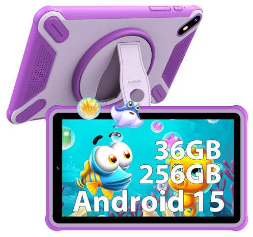 PIXGOOD Tablet 7 per bambini, 36GB RAM 256GB ROM (SD espandibile), Android kids tablet, controlli parentali, schermo FHD, 6580mAh, 5MP+2MP, WiFi, Bluetooth(viola)
