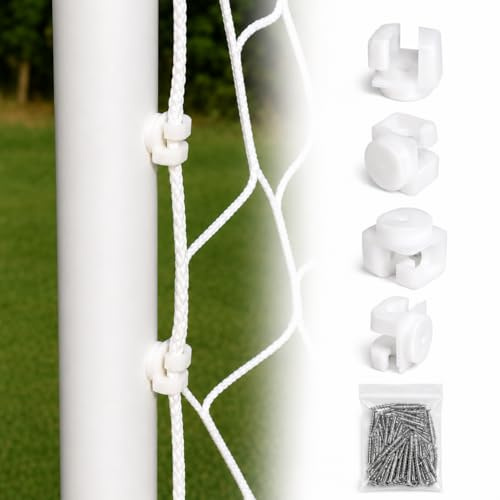 Ganci in Nylon per Reti Porte da Calcio e Calcetto in Acciaio, Ganci Reggirete con Fissaggio a Vite, Viti Incluse Ø 3,5 x 25 mm, Accessori per Porte Calcio, Colore Bianco, 50 Pezzi