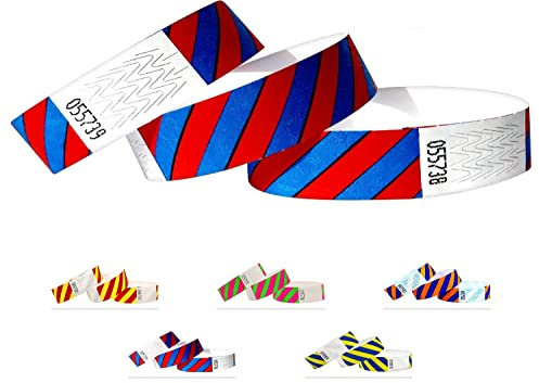 Fasce d'ingresso in Tyvek, a righe, per feste, festival, braccialetti di controllo per il tuo evento (blue-rosso, confezione da 500)
