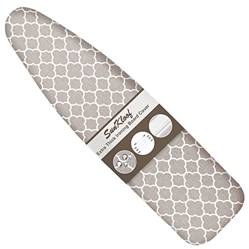 Sunkloof Ironing Board Cover and Pad 15x54 Extra Thick Natural Cotton, Scorch and Stain Resistant Padding, Standard Size Iron Board Cover with Fasteners Heavy Duty Elastic Edge, Heatproof