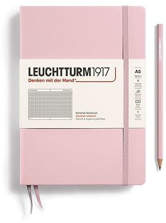 LEUCHTTURM1917 361575 Libreta Medium (A5) 145 x 210 mm, Tapa Dura, 251 páginas numeradas, Powder, Cuadriculada