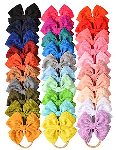 Prohouse 30 PCS Big Bows Baby Nylon Headbands Hairbands Hair Bows Elastics for Baby Girls Newborn Infant Toddler Child Hair Accessories
