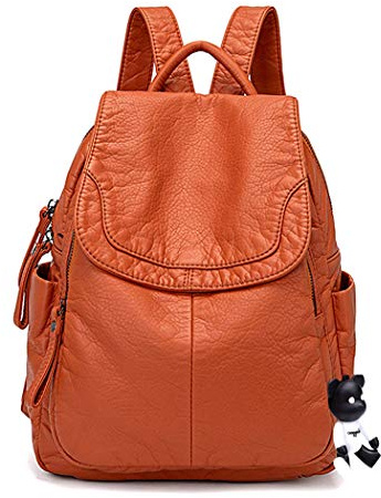 BUKESIYI Damen Tasche Rucksack Handtasche Frauen backpack Klein Anti Diebstahl Schulrucksack Laptop Weekender PU Leder DE78179 Orange