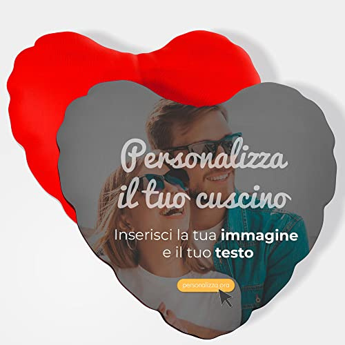 AL PRODUCTION Cuscino Personalizzato con Foto e Testo a Forma di Cuore 40x40 cm con Stampa Fronte e Retro Personalizzabile e Imbottitura Inclusa - Idea Regalo Uomo e Donna Compleanno - Made in Italy