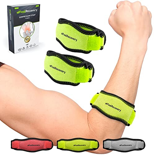 Feel Recovery 2 Coderas Epicondilitis Hombre/Mujer - Cinchas Codo de Tenista y Golfista - Cintas para Tendinitis y Alivio del Dolor - Banda Epicondilitis para Tenis, Padel, Golf, Gym (Verde)