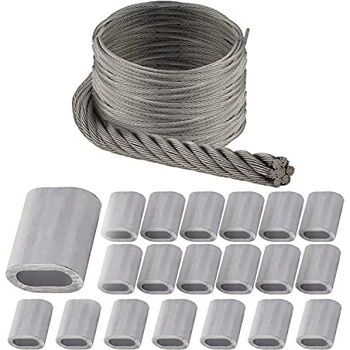 OPIOL QUALITY® 40m Drahtseil weich 7x19 4mm, 20x Pressklemme Aluminium 4mm Edelstahl A4 Set Drahtseil Seil Kabel Seilklemmen Seil Kasuchen Klemme Rankhilfe Sonnensegel