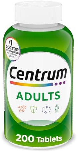 Centrum Adult Multivitamin/Multimineral Supplement with Antioxidants, Zinc, Vitamin D3 and B Vitamins, Gluten Free, Non-GMO Ingredients - 200 Count