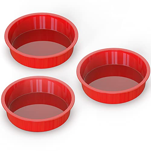 SILIVO Moldes Silicona Reposteria Redondo, Juego De 3 Moldes De Silicona Para Hornear 20 cm, Antiadherentes Molde Bizcocho Horno Para Pasteles De Capa y Pastel De Chocolate