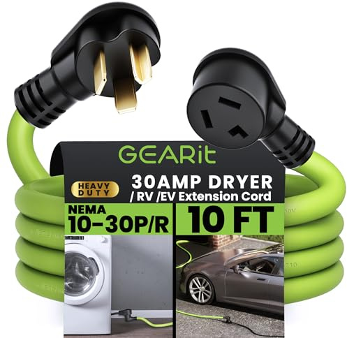 GEARit 30 Amp (10 Feet) 3 Prong Dryer Extension Cord NEMA 10-30P to 10-30R STW 10AWG/3 Heavy Duty, RV EV Charging Cable 125/250V