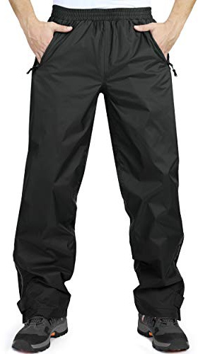 33,000ft Men's Waterproof Trousers Lightweight Breathable Rain Overtrousers with Pockets, Outdoor Windproof Rain Pants for Golf Walking Hiking Fishing Black 2XL/34 Inseam