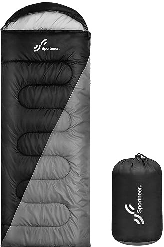 Sac de Couchage extérieur pour Le Camping : Sportneer 3-4 Saisons Sac de Couchage 220 x 81 cm Portable Ultra léger Chaud Sacs de Couchage d'été pour Enfants et Adultes pour Trekking Voyage, Noir +