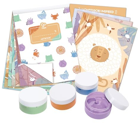 Hape Pintura de Dedos - Pack Sensory de Pinturas y 9 Imágenes de Animales para Colorear