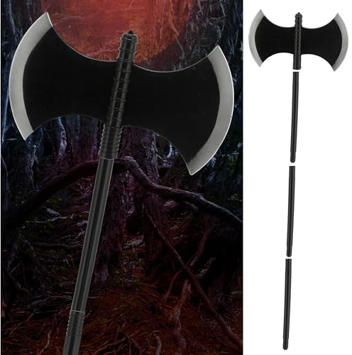 Axt Henker Halloween | 30 x 110 cm svart grå plast | dubbel yxa demonterad kostymtillbehör (1 x yxa)