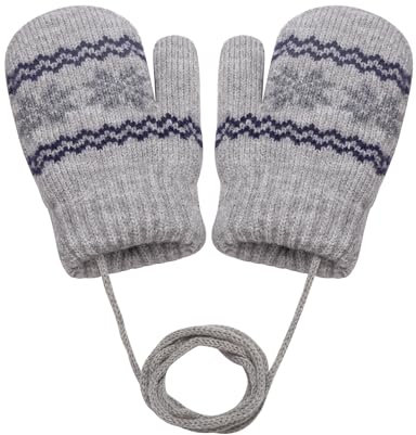 Becellen Fäustlinge Kleinkind, Warme Verdicken Baby Strickhandschuhe mit Schlüsselband Niedliche Schneeflocken Winterhandschuhe für 0-3 Jahre Jungen Mädchen