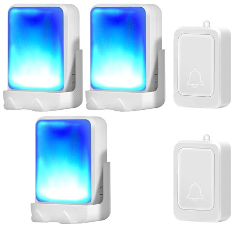 Sonnette de porte avec 7 couleurs de lumière vive et 4 volumes - Sonnette sans fil de 182,9 m - Pour la maison/le bureau - Convient pour les personnes âgées et malentendantes - 2 émetteurs avec 3