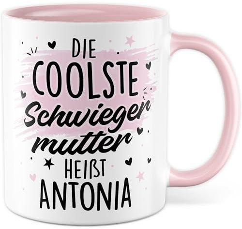Schwiegermutter Tasse mit Spruch personalisiert eigener Name - Geschenk Die coolste Schwiegermutter heißt personalisierbar - Kaffeetasse 330ml aus Keramik - Schwiegermama Ehe Familie