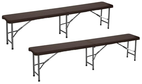 7H SEVEN HOUSE Pack 2 Bancos Plegables Catering Efecto Ratán 180x30x43cm 7house