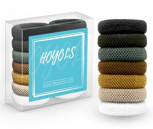 HOYOLS Stora tjocka hårband, 14 st sömlösa hästsvanshållare | 7 blandade färger, mjukt stretchigt tyg för kvinnor tonåringar dagliga bullar hästsvansar, ingen skada och starkt grepp