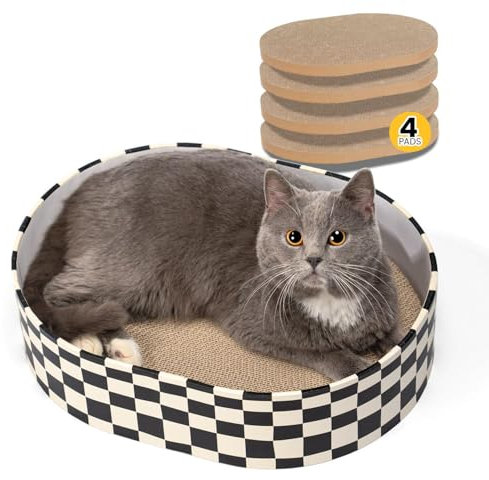 Conlun Kratzbrett Katze, Kratzbox mit 4 Katzen Kratzpappe,Wendbare Katzenkratzbretter aus Robustem Wellpapp-Karton für Katzen zum Kratzen und Ausruhen,Schützt Möbel,Ideales Kätzchen Geschenk,Groß