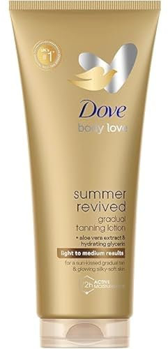 Dove Summer Revived Selbstbräunungslotion Light/Medium mit Aloe vera & Glycerin für eine stufenweise, natürliche Bräune und samtweiche Haut 2x 200 ml