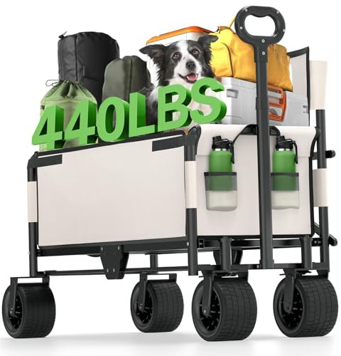 Carro Playa Ruedas Grandes: 440 lbs Carro de Asiento de sofá utilitario de Servicio Pesado con Ruedas Extra Anchas Todo Terreno y manija Ajustable, Carro al Aire Libre para Acampar, Deportes, jardín