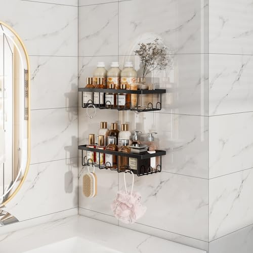 Bridgify Bathroom Shower Shelves 2-Pack, Large Capacity Bathroom Organizers and Storage, No Drilling Wall-Mounted Kitchen & Home Decor, Bath Decor&Essentials, Black