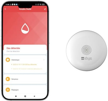 Konyks Osafe - Detector de Fugas de Agua e inundación Conectado WiFi 2.4 GHz, Bluetooth, Compatible con Tuya Smart y Smartlife, 69x27,6 mm, IP67