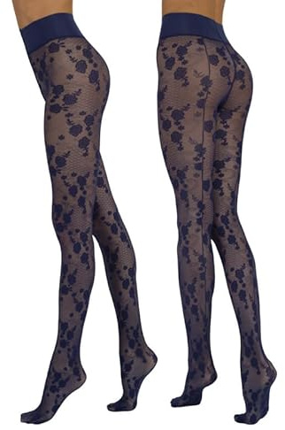 Sarah Borghi Loulou Collant Donna Fantasia 20 Denari, Calze Donna Fantasia Floreale Effetto Pizzo con Riga Posteriore, Made in Italy (blu violet, 4)