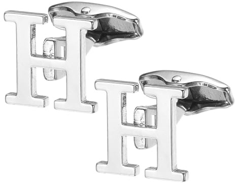 sourcing map 2Pcs Initial Cufflinks, Iron Classic Monogram Alphabet Letter Cuff Links for Men Business Groom Wedding Party Birthday (Silver, Letter H)