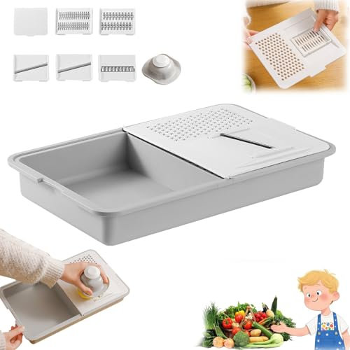 Planche à découper multifonction 6 en 1 avec couvercles et râpes, planche à découper amovible pour cuisine, trancher, déchiqueter, meuler