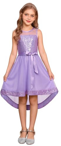 GRACE KARIN Girls Glitter Sequin Party Princess Dresses Crew Neck Birthday Party Prom Gown Purple 6 Years