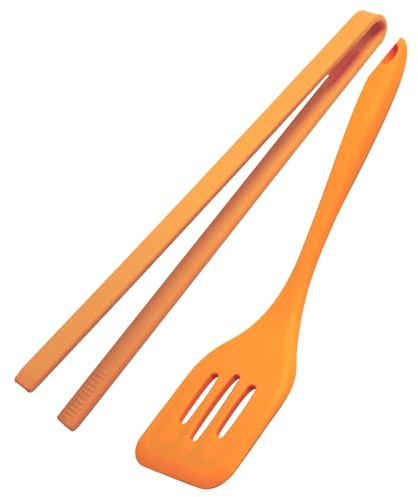 Fackelmann Set 2 Utensili da Cucina Pinza e Paletta Rigata in Silicone con Anima in Acciaio, Utensili da Cucina Antiaderenti Resistenti al Calore, Lavabili in Lavastoviglie, Linea Soft Collection