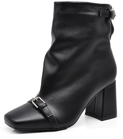 IF Stivaletti da donna punta squadrata con fibbia decorativa tronchetti eleganti gambale morbido tacco largo MP2735-2 nero N.39