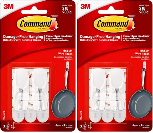 Command 17065-ES Wire Toggle Hook - Medium, White (Pack of 2)