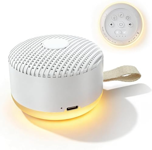 White Noise Machine,24 Soothing Sounds with Night Light,Powerful Battery, 5 Timers Memory White Noise for Baby Adults，Portable Sound Machine for Travel Gift, USB Rechargeable