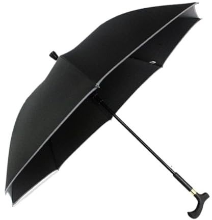 Ombrello Bastone da Passeggio 2 in 1, Ombrello Antivento con Impugnatura Ergonomica e Base Antiscivolo, Struttura Robusta in Fibra di Vetro per Escursionismo e Anziani, Idea Regalo per Papà e Nonno(E)