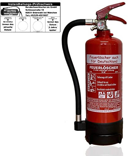 Brandengel® Feuerlöscher 2L Fettbrand Schaum mit Manometer DIN EN 3 GS, 8 A, 70B, 25F (Mit Prüfnachweis u. Jahresmarke) für Haushalt, gewerblich Büro