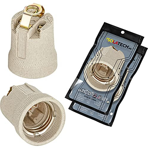 ISOLATECH 2pcs E27 zoccolo in ceramica con staffa di montaggio e filettatura interna M10x1 Lampadine a risparmio energetico a LED (max.250V/4A) per casa soffitto bagno resistente al calore